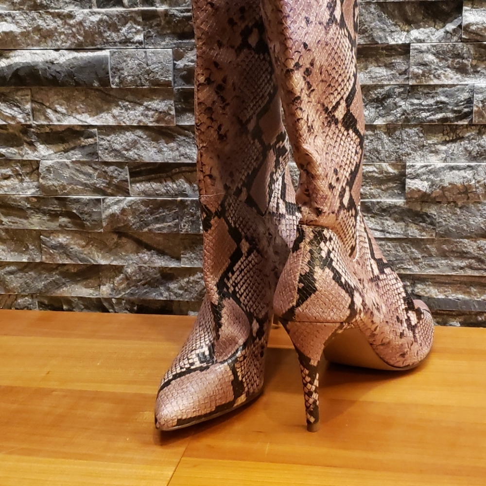 Python Printed Knee High Boots - image 4